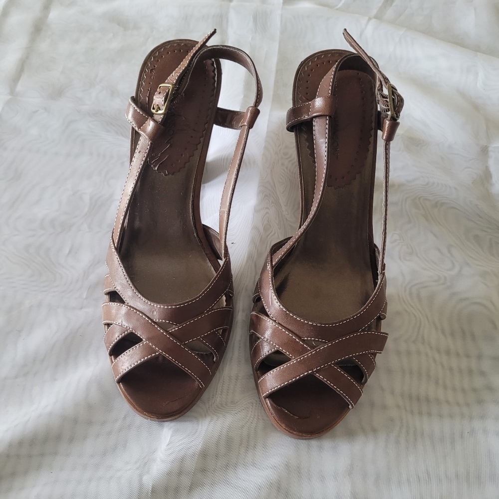 Hillard & Hanson Brown Strappy Heels - Size 9